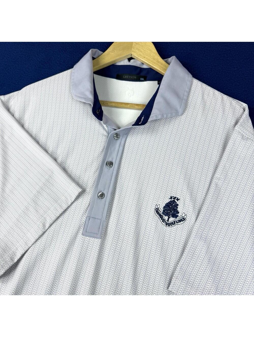Greyson Golf Polo Shirt Men XXL White Blue Pattern Performance Stretch Preppy